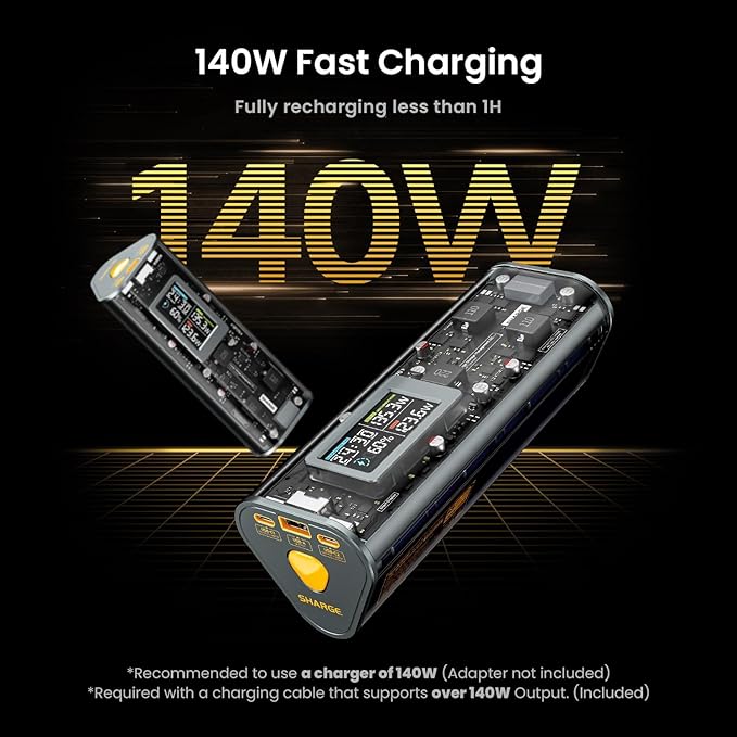 SHARGEEK 170 Power Bank, 140W PD3.1 Portable Charger 24, 000mAh/ 86.4Wh High - Image 6