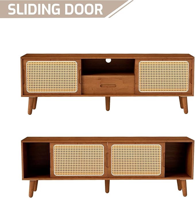 HollyHOME Bamboo TV Stand with Storage - Image 5