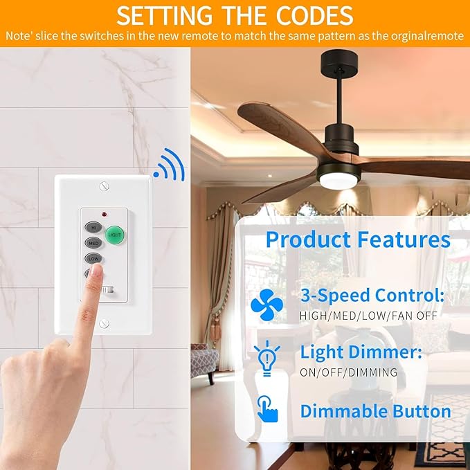Humpptom Universal Ceiling Fan Remote Control, Ceiling Fan Wall Switch UC9050T - Image 3