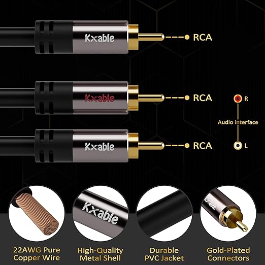 RCA Y-Adapter Splitter Cable, 1 RCA Male to 2 RCA Male Stereo Audio Subwoofer - Image 3