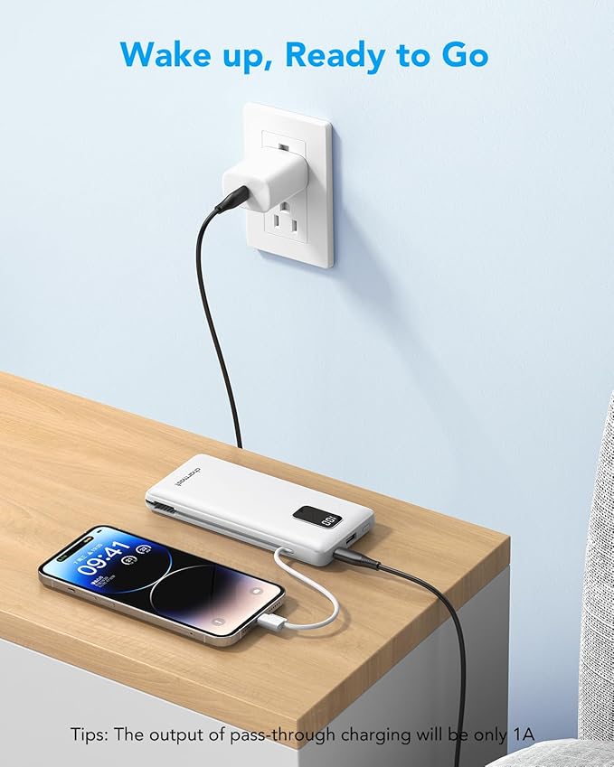 charmast Portable Charger with Built-in Cables and Plug, 10000mAh USB C Power - Image 7