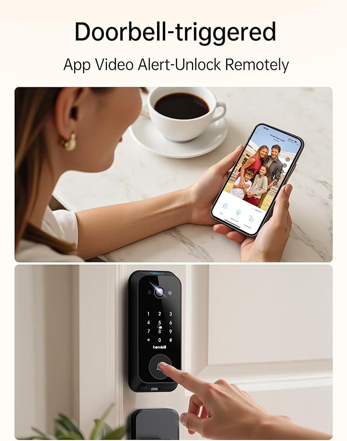 Video Smart Lock with Camera: 4-in-1 Ring+2K Camera+Doorbell+Fingerprint - Image 5