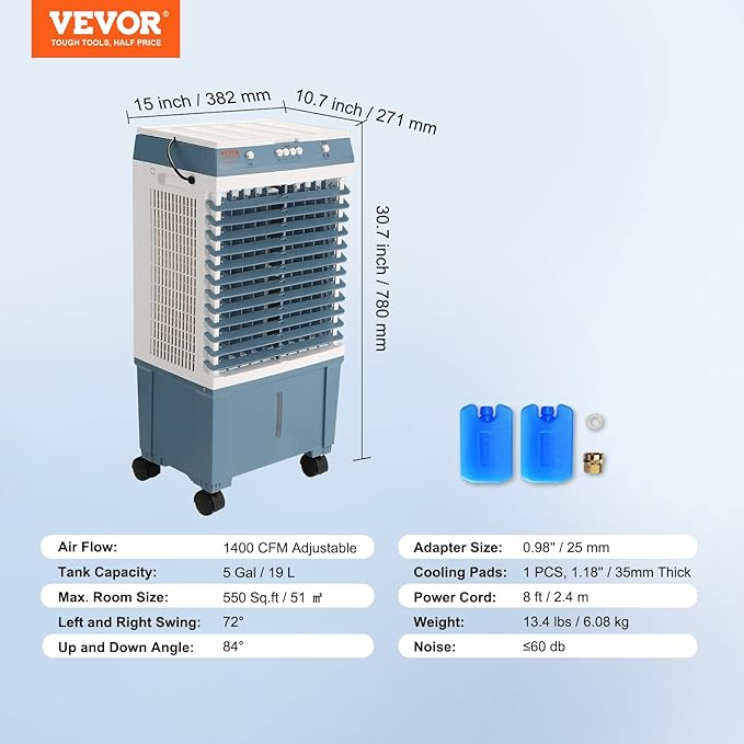 VEVOR Evaporative Air Cooler, 100W 1400CFM Swamp Cooler - Image 7
