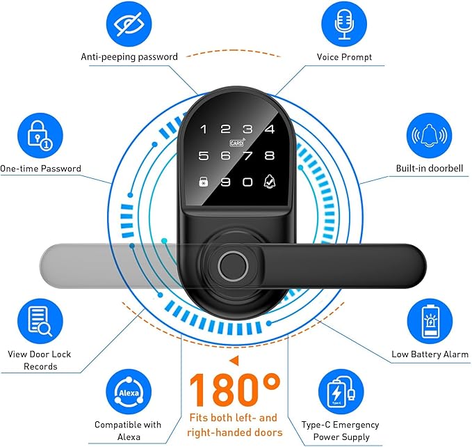 Smart keypad Door Lock with Handle，Fingerprint Keyless Entry Digital Lock with - Image 6