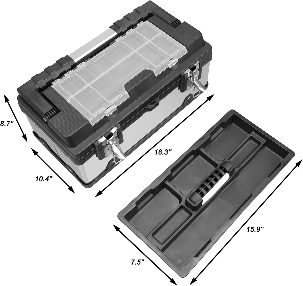 tce 18-inch tool box stainless steel&plastic portable toolbox shown in use