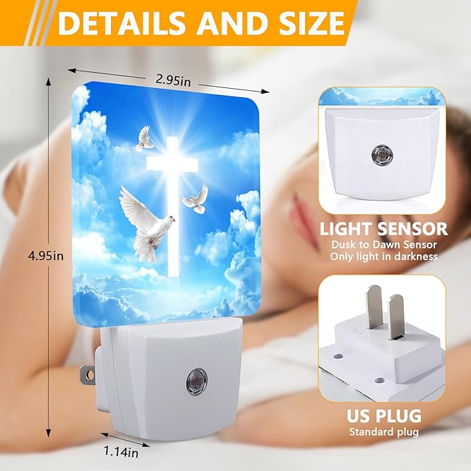 GANTINIR Cross Heaven Night Light, Plug-into Blessed Nightlight White LED Lamp - Image 2