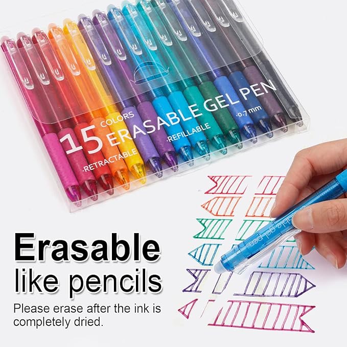 Vanstek 15 Colors Retractable Erasable Gel Pens Clicker, Fine Point, Make - Image 2