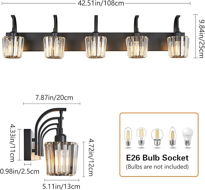 FDPBY Modern Bathroom Vanity Light, 5-Light Black Wall Sconce - Image 4