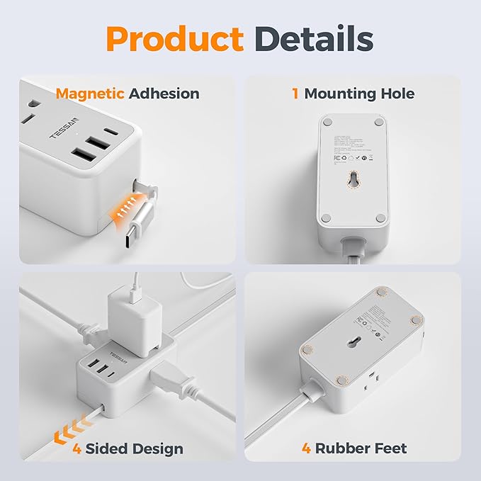 TESSAN Small Flat Plug Power Strip - Image 7