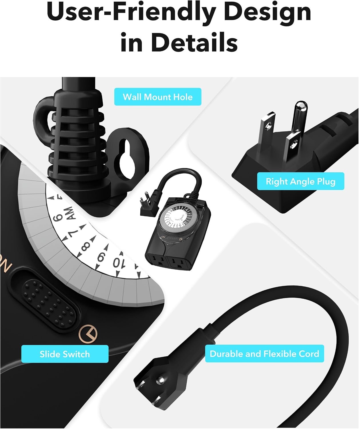 HBN Outdoor Timer Outlet Waterproof, 24 Hour Mechanical Light Timers for Electrical Outlets Outdoor Weatherproof, 2 Grounded Outlets for Christmas Lights, Holiday Decorations, 15A 1/2HP