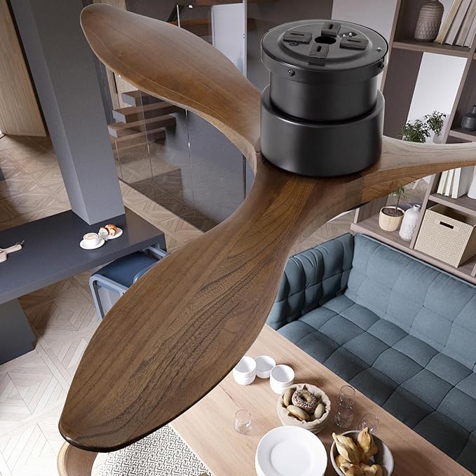 revoici 52'' Ceiling Fan with Lights and Remote, 3 Blade Amber Wood Low Profile - Image 4