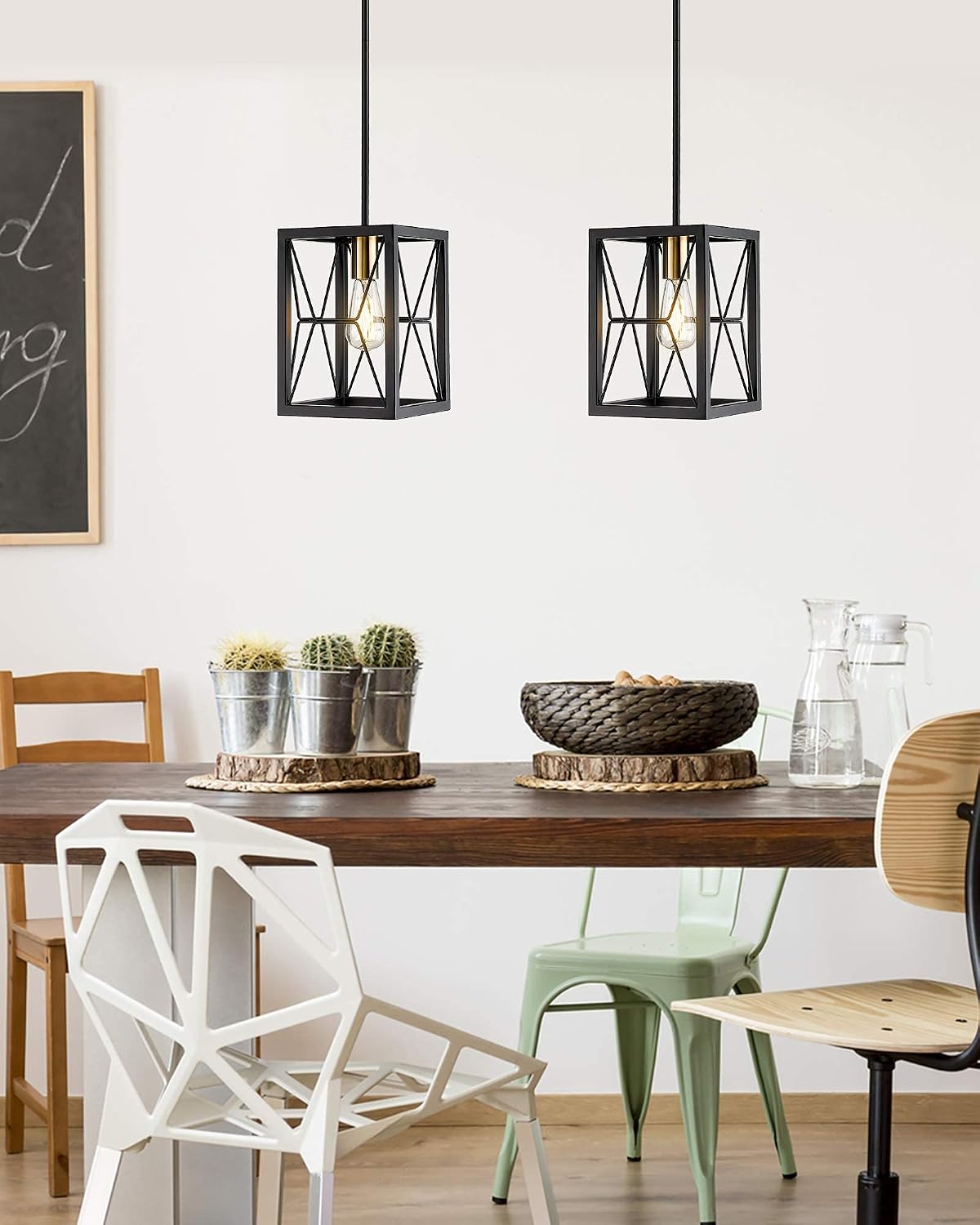 EAPUDUN Adjustable Farmhouse Pendant Lantern Light, 1-Light Hanging Lantern with Matte Black Finish & Gold Socket, Rustic Industrial Ceiling Light for Kitchen Island, Dining Room, Foyer, Hallway