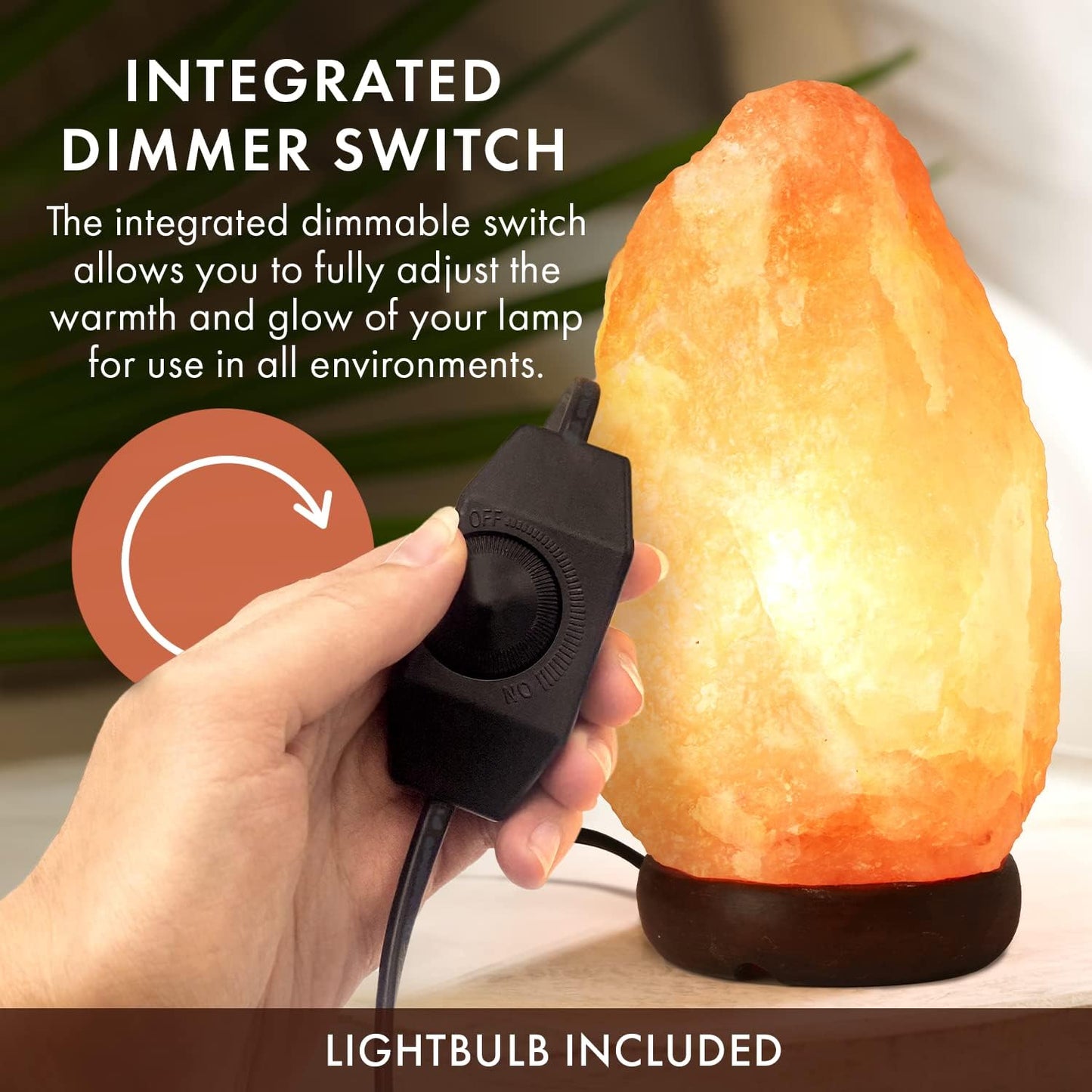 Himalayan Salt Lamp for Bedroom Large 8-10 Inch Pink Salt Rock Lamp with Dimmer, Wooden Base & Spare Bulbs | Calming Ambient Night Light | Thoughtful Wellness Gift for Women, Home, or Office