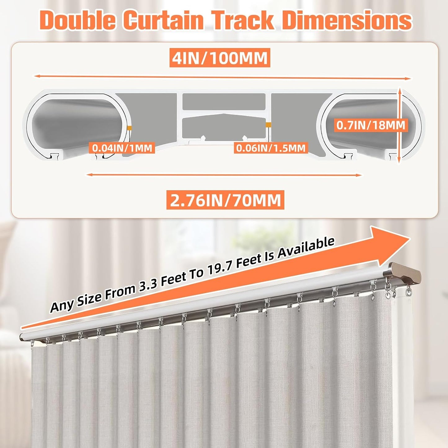Double Curtain Track Ceiling Mount,Heavy-Duty Thick Aluminum Alloy Curtain Rail with Silent Pulleys,Anti-Sag Dual Rail Room Divider for Bedroom Bay Window Hotel - White, 13.1ft (4m)