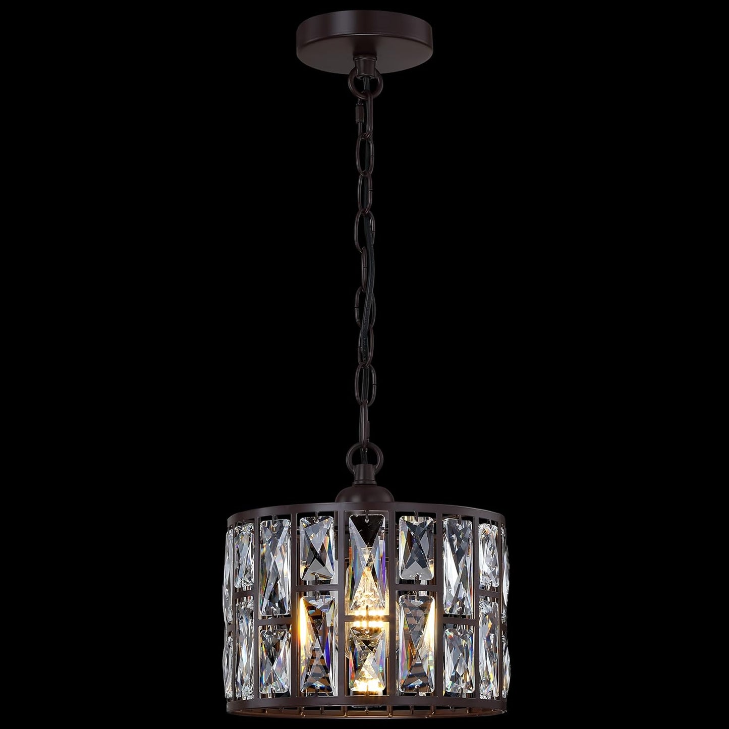 1 Light Hanging Kitchen Island Modern Concise 9.3" Crystal Pendant Ceiling Light Fixture Oil Rubbed Bronze Finish with Crystal Plate Metal Shade for Bar,Dining Room Corridor,Living Room