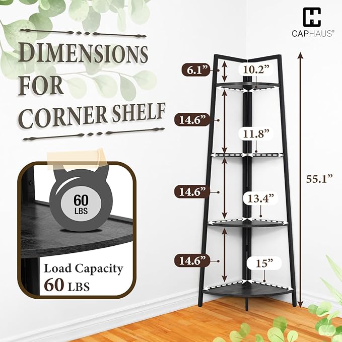 CAPHAUS Tall Corner Shelf Stand, 4-Tier Display Shelves, Ladder Corner Wood - Image 2