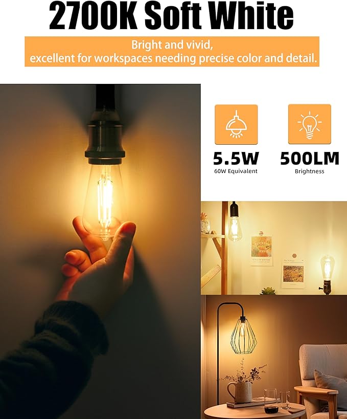 Lumiverse Dimmable Edison Bulbs 60 Watt LED, 2700K Soft White, Antique Style - Image 5