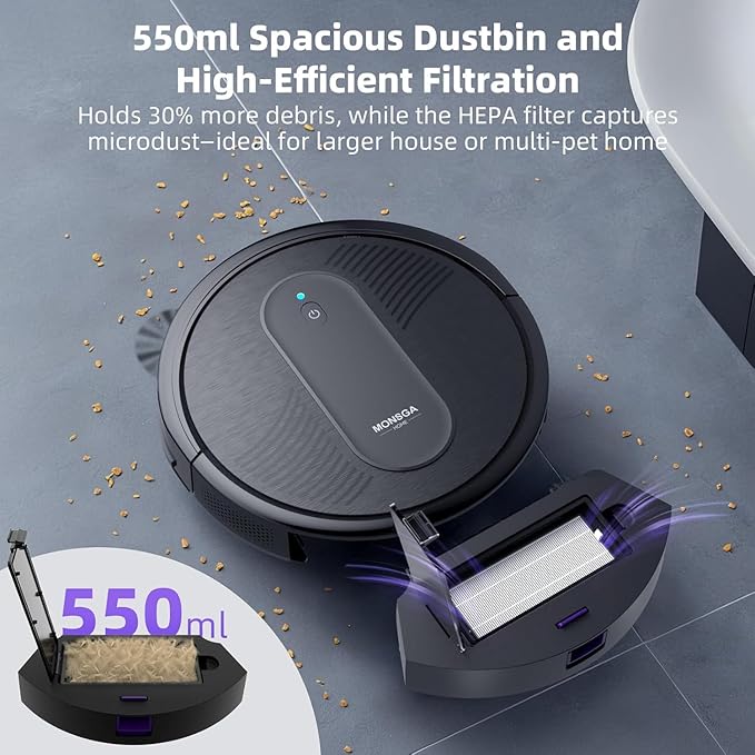 MONSGA Robot Vacuum Cleaner, 4000Pa Powerful Suction Robotic Vacuum, 3.2" - Image 6