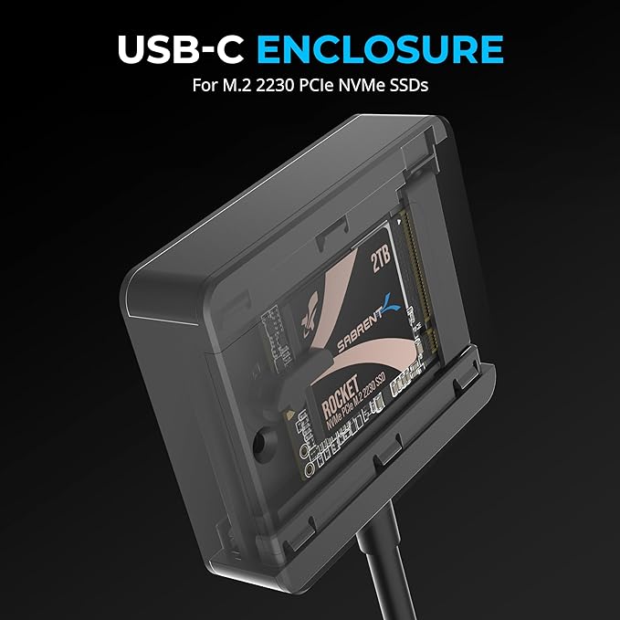 SABRENT USB-C Enclosure for M.2 2230 PCIe NVMe SSDs, 10Gbps Transfer Speed - Image 2
