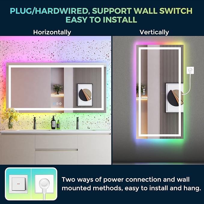 YEELAIT 72x36 Inch RGB LED Bathroom Mirror Front Light and RGB Backlit Lighted - Image 7
