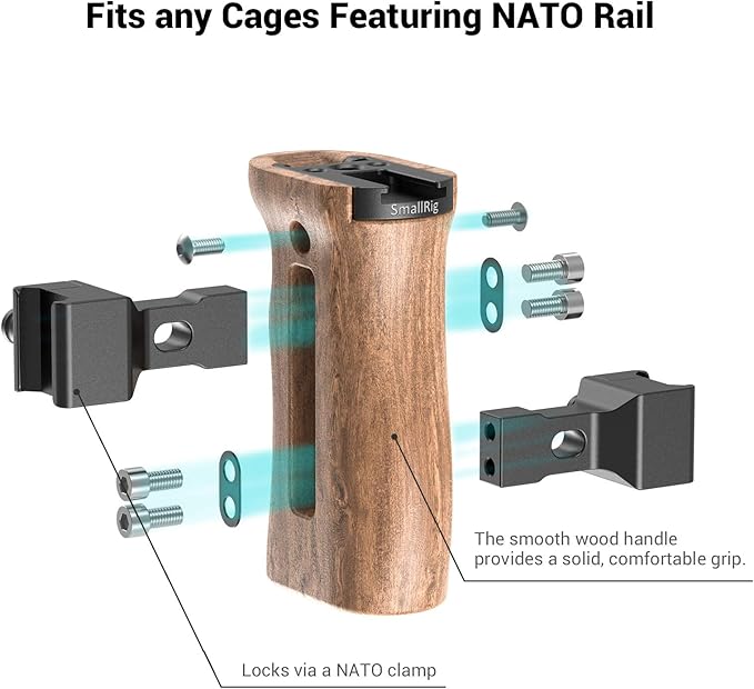 SmallRig Universal Side Wooden NATO Handle Grip DSLR Camera Cage w/Cold Shoe - Image 7