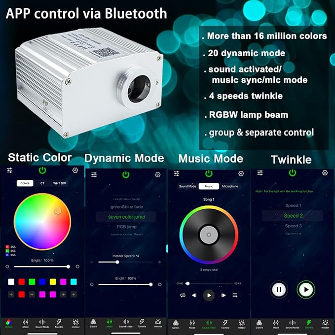 AZIMOM 10W Twinkle Fiber Optic Starlight Box Sound Activated RGBW Fiber Optic - Image 3