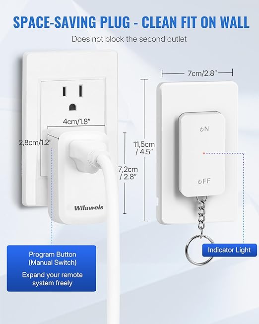 Remote Control Outlet with Two Switches, WILAWELS Wireless Light Switch with - Image 8