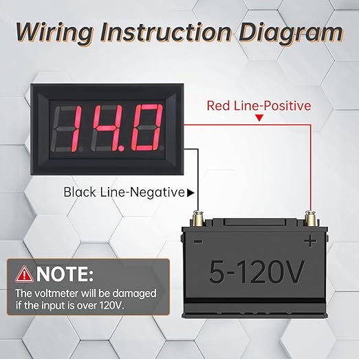 DiGiYes 5 Pack DC 5-120V Digital Mini Voltmeter 2 Wire 0.56 inch LED Display - Image 5
