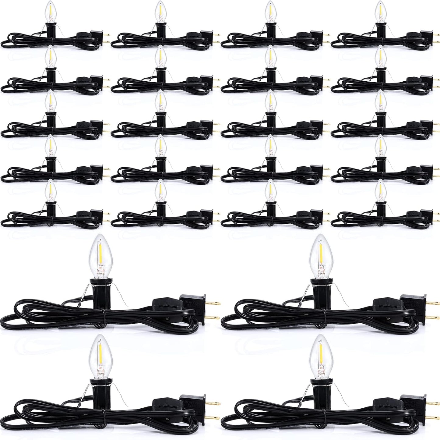 Coume 24 Packs Accessory Cord with LED Light Bulb, 6 Ft Warm Light Accessory Cord Kit (Black)