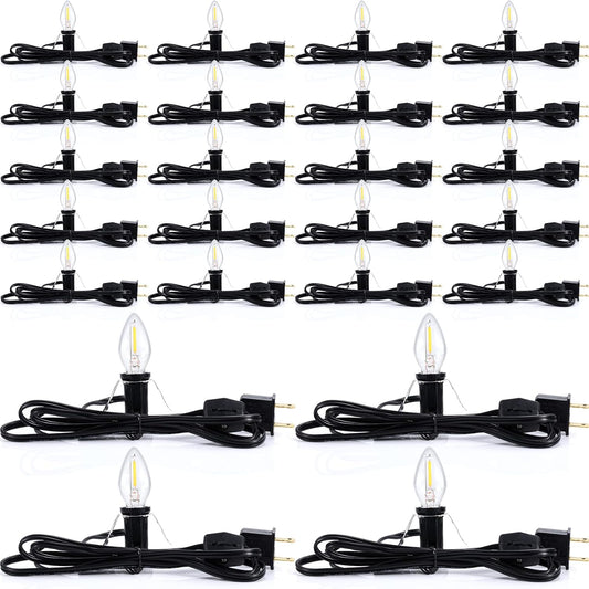 Coume 24 Packs Accessory Cord with LED Light Bulb, 6 Ft Warm Light Accessory Cord Kit (Black)