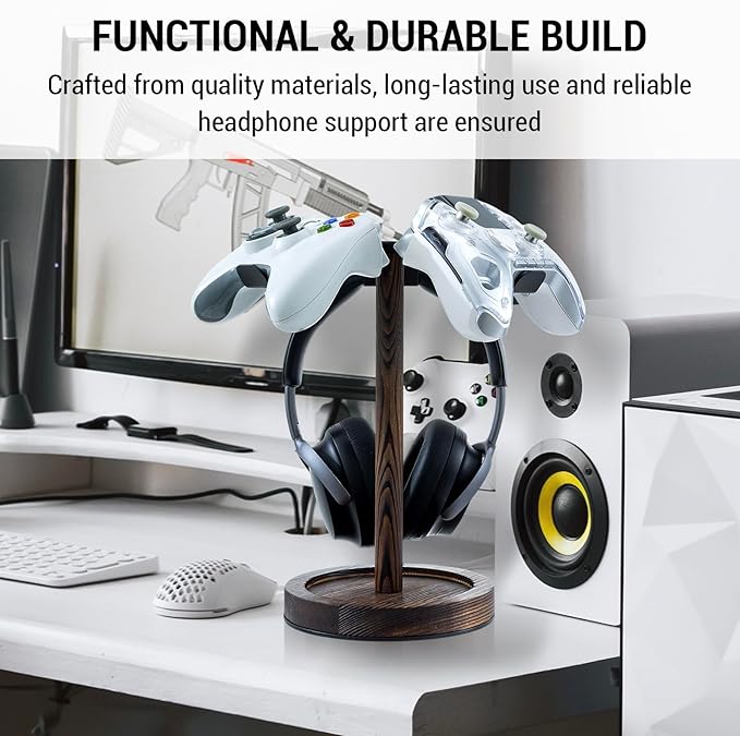 MyGift Industrial Matte Black Metal Headphone Stand - Image 3