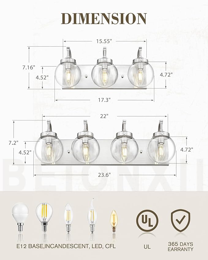 Beionxii Brushed Nickel Bathroom Light Fixtures, 3-Light Bathroom Vanity Light - Image 4