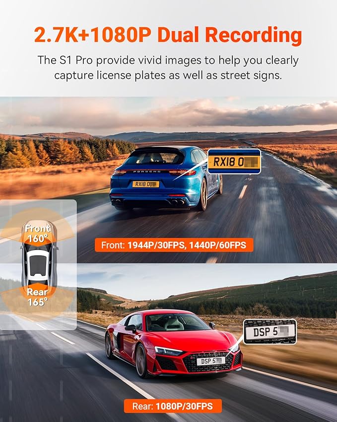 Vantrue S1 Pro AI Dash Cam Front and Rear, Dual 1440P Dash Camera w/2.7K - Image 2