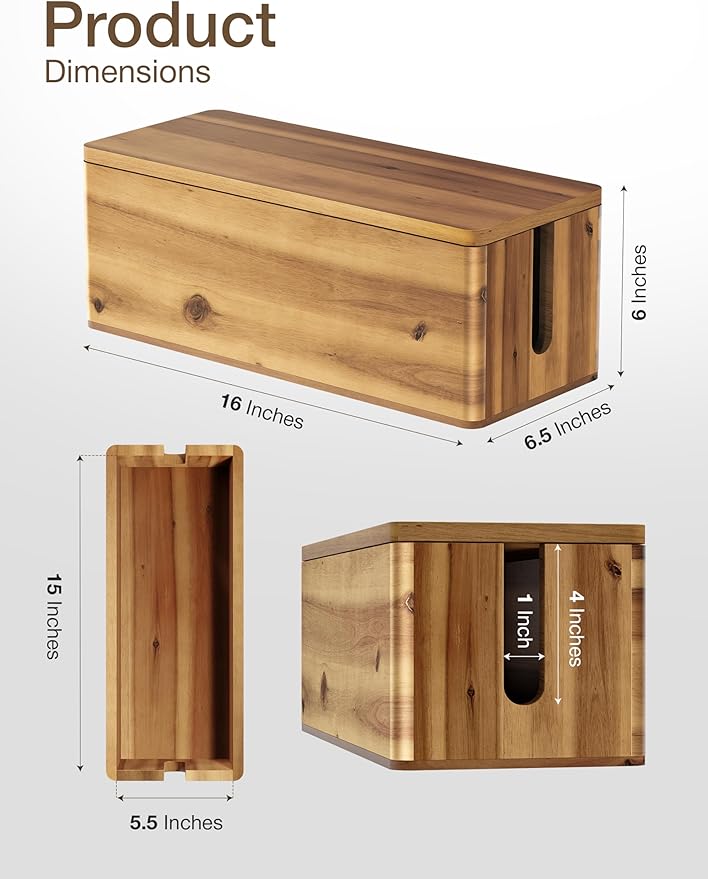 TIDITA Acacia Wood Cable Management Box Round Edge - Image 2