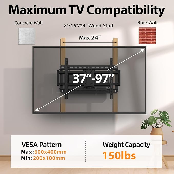 IWORKBOARD Full Motion 75 85 86 90 97'' TV Wall Mount Bracket, Loads 150 lbs - Image 5
