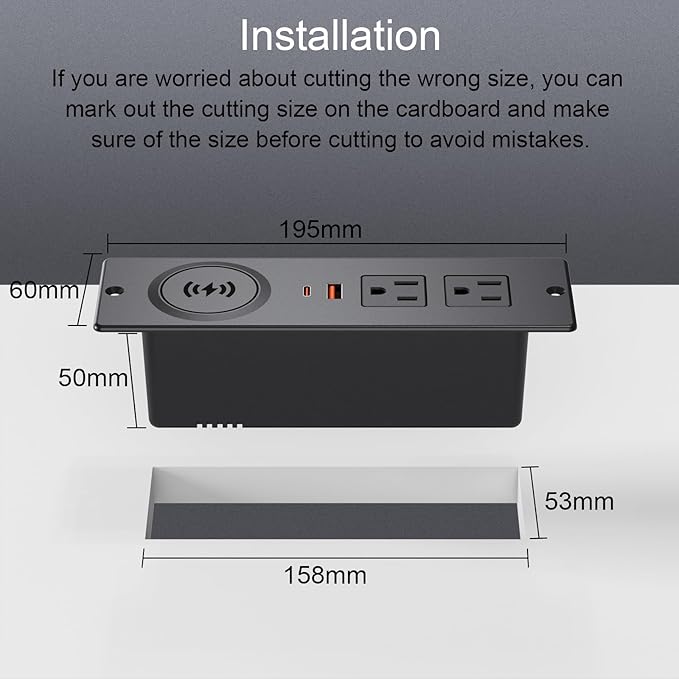 Recessed Power Strip with 15W Wireless Charger, Haiaoyyds Flush Mount Power - Image 6