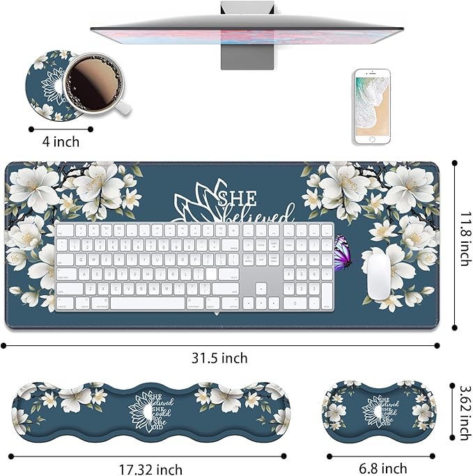 Ergonomic Keyboard Wrist Rest & Mouse Pad Wrist Rest Set, She Believed She - Image 2