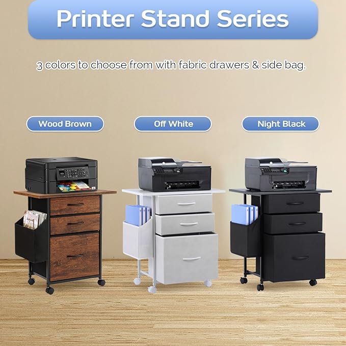 Printer Stand with 3 Fabric Drawer, Mobile File Cabinet - Image 8