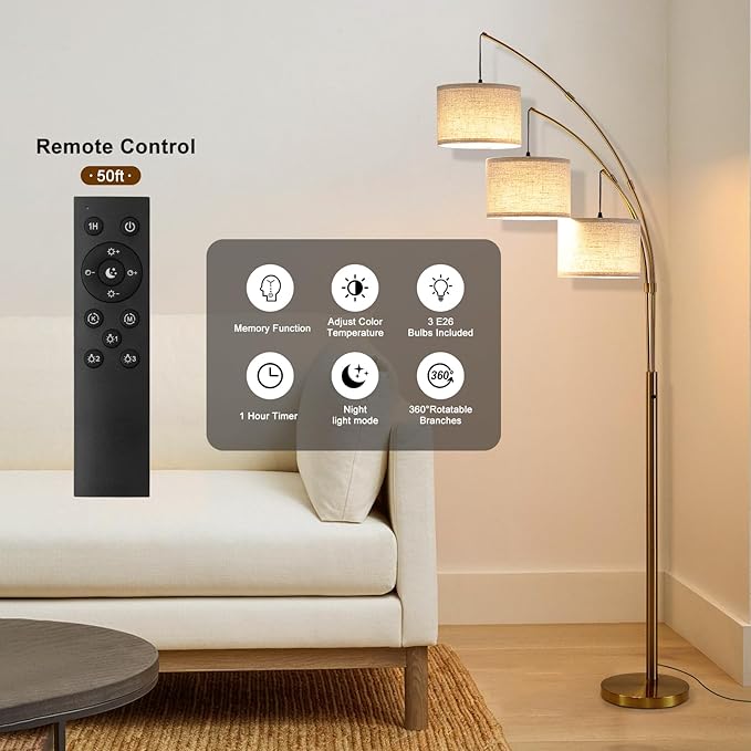 Fansdrick Gold Floor Lamps for Living Room, Super Bright Arc Floor Lamp - Image 4