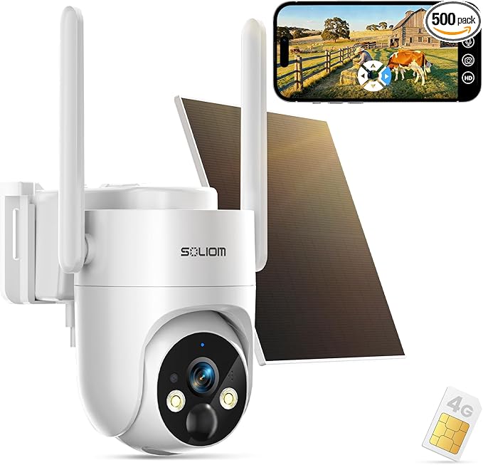 SOLIOM 4G LTE Cellular Security Camera, No WiFi Security Camera, Security by SOLIOM