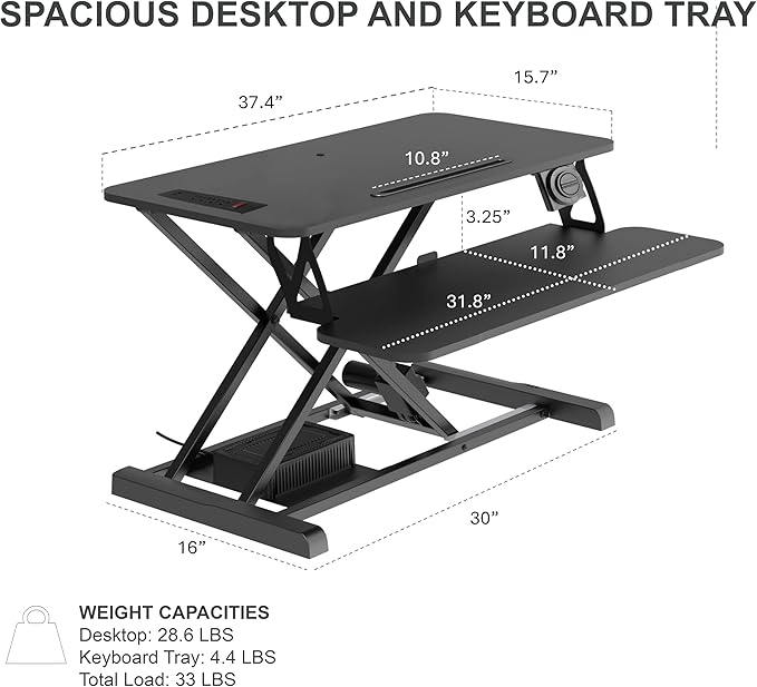 Rocelco 37.4" Electric Standing Desk Converter - Image 3
