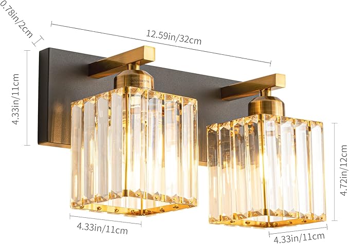 FDPBY Modern Bathroom Vanity Light 2-Lights Black Gold Crystal Bathroom Wall - Image 6