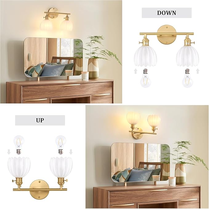 Shenmoyl Bathroom Light Fixtures, 2-Light Brass Vanity Wall Light Over Mirror - Image 6
