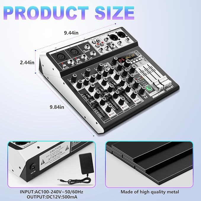 4 Channel Audio Interfacer DJ Mixer Sound Board 16-Bit DSP Effect USB Audio - Image 8