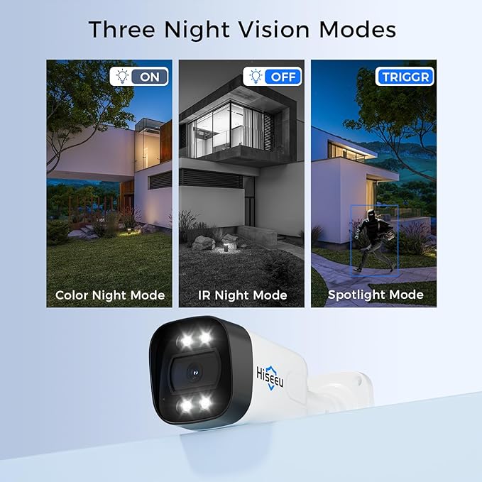 Hiseeu 4K Security Camera System, Human Vehicle Detect, Color Night Vision - Image 4