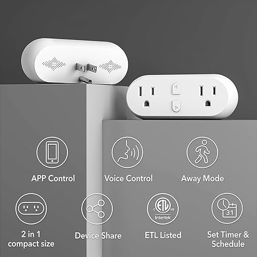 HBN Smart Plug 15A, WiFi&Bluetooth Outlet Extender Dual Socket Plugs Works - Image 2