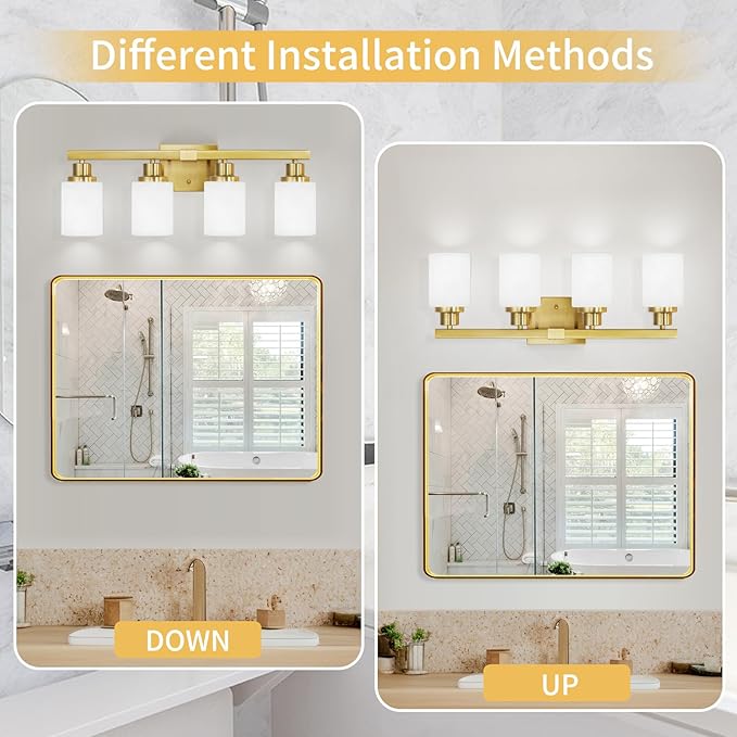 DIKAIDA 4-Light Gold Vanity Light, Modern Gold Bathroom Light Fixtures Over - Image 5