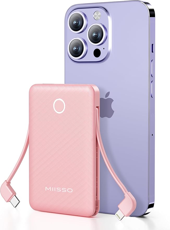 miisso 6000mah Ultra Slim Built in Cables Power Bank, Card Size Built in USB C by MIISSO