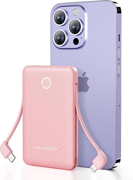 miisso 6000mah Ultra Slim Built in Cables Power Bank, Card Size Built in USB C by MIISSO