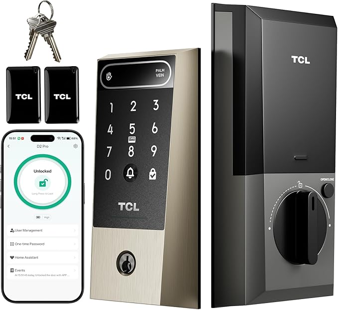 TCL D2 Pro Smart Lock with Palm Vein Recognition, 10000mAh Rechargeable Battery - Image 2